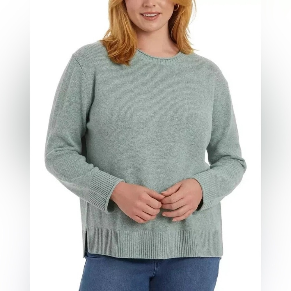 Ella Moss Sweater Women’s Plus Sage Stretch Long Sleeve Crew Neck High Low Slit